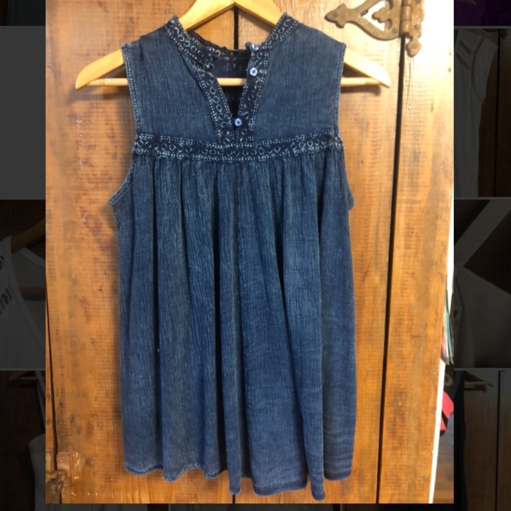 Boho denim boutique blouse